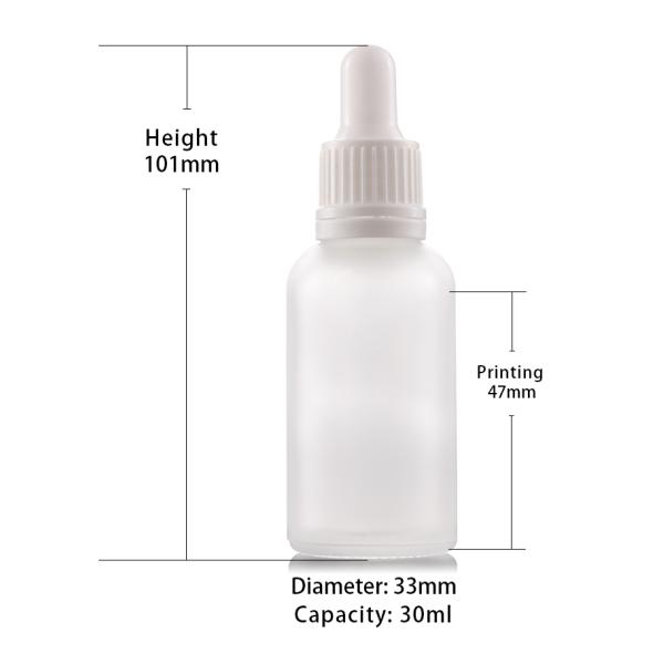 Transparent Frosted Glass Essential Oil Bottles , 30ml Empty Essential Oil Dropper Bottle