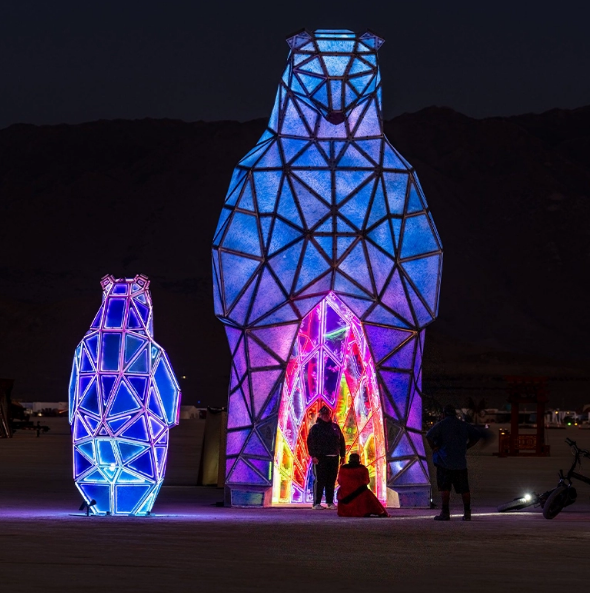 3D Geometric Bear Light Sculpture - RGB LED Interactive Art Installation
