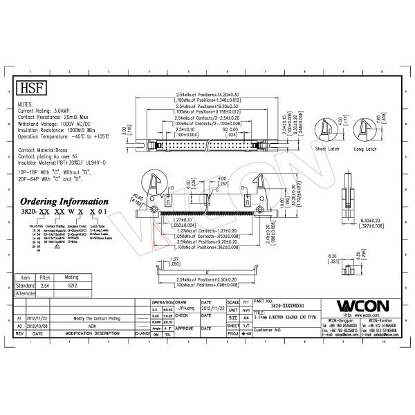 2.54 Spacing Latch Header Locating Hole Piercing Type Line Semi Gold Tin