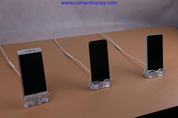 COMER acrylic mobile phone tablet top display rack stand with alarm controller system