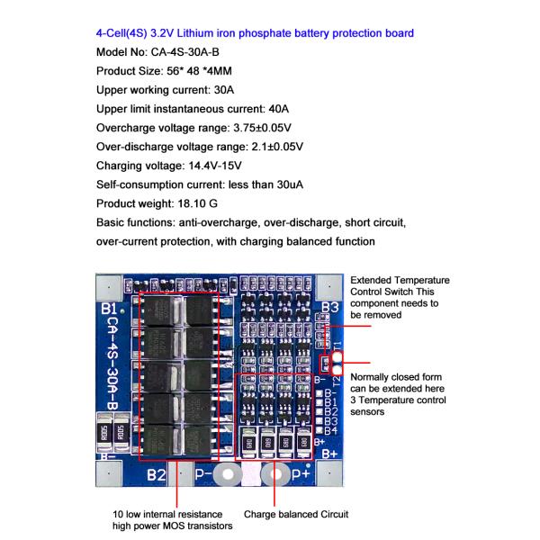 CA-4S-30A-B Lithium 18650 BMS Battery Protection Board 30A 14.8V 12.8V 4s Bms Board