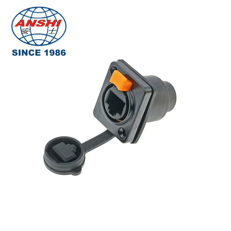 Industrial Waterproof D-Type Ethernet RJ45 Panel Mount Socket PCB Soldering With Dust Cover Shielded