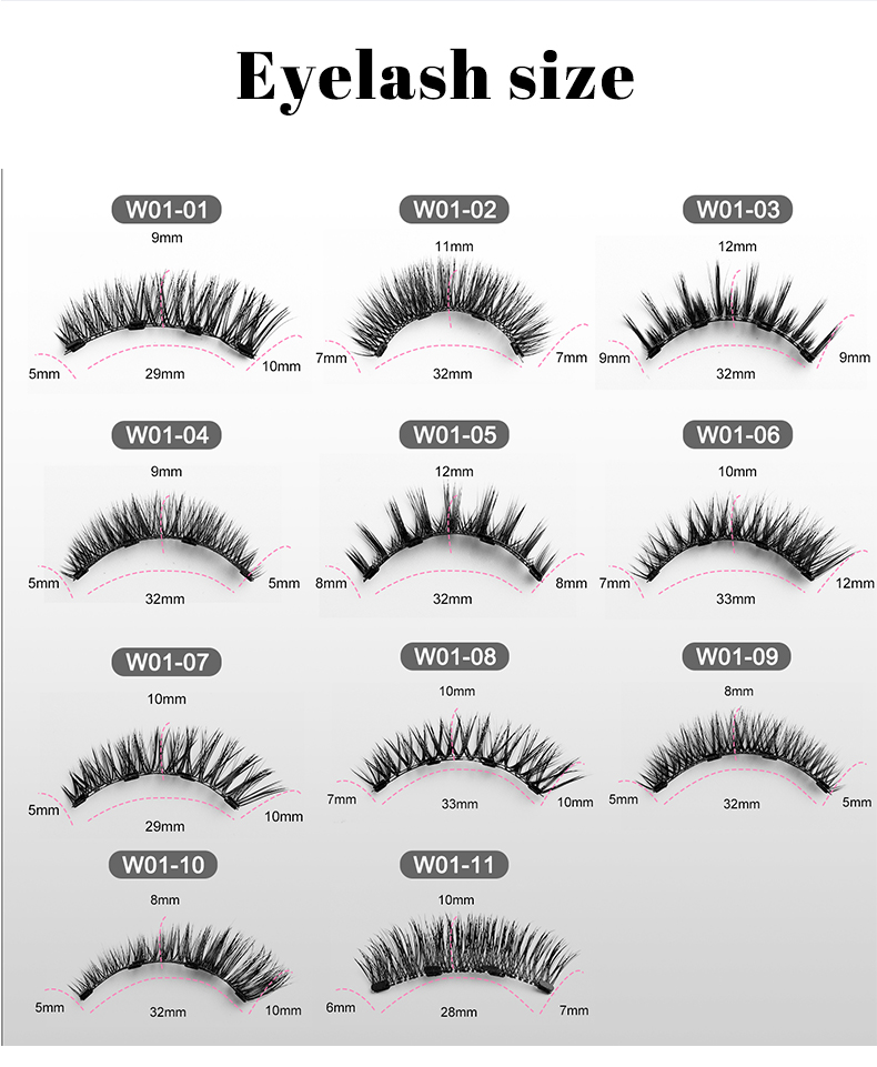 2 Pairs Travel Reusable Natural Private Label Faux Mink Magnetic Eye Lash Kit With Applicator