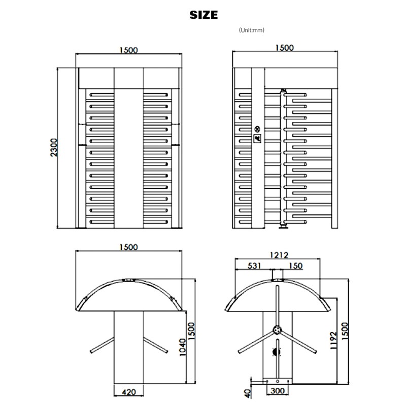 HCW CW801 Full Height Turnstile Gate for Pedestrian Access Control
