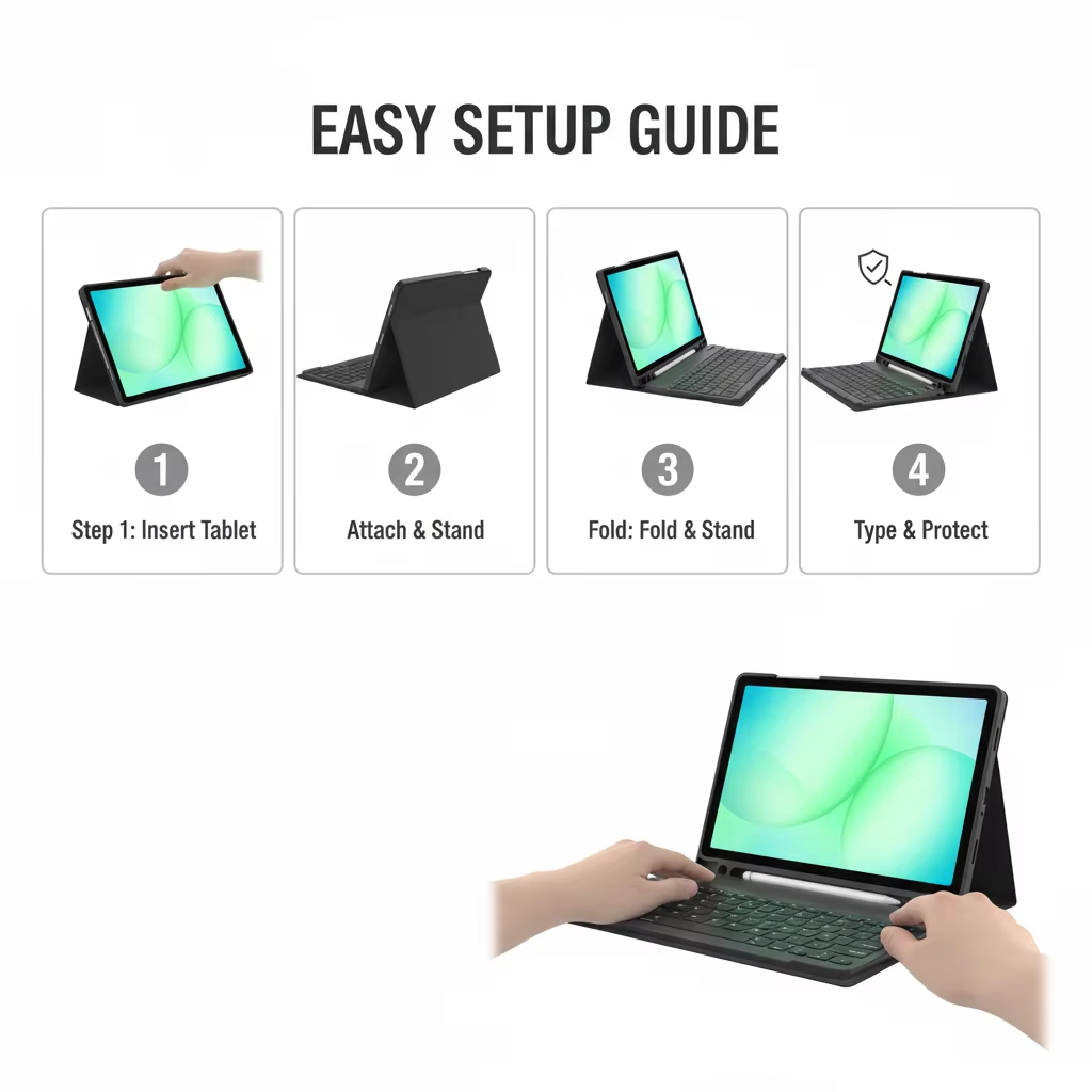 For Samsung Tab A11+ (2025) Mechanical Wireless Keyboard Case Detachable 6-Row Ultra Slim TPU Protective Pen Holder