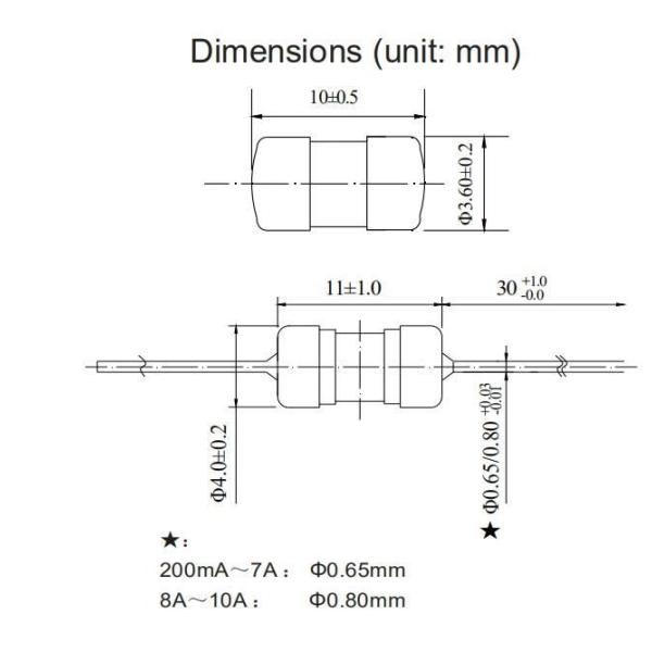 250V AC 3.6x10 Miniature Cartridge Fuse Time Delay Ceramic Tube Fuse