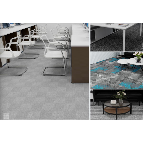 Black & Grey Subtle Grid Texture Pattern Tufted Jacquard Nylon Carpet Tiles Bacteriostatic Premium Retail