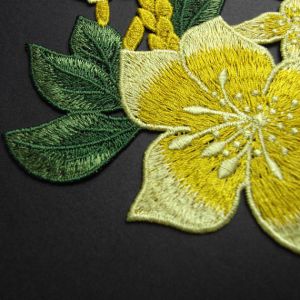 Yellow Flower Sew On Embroidered Patches Lace Appliques For Clothing 14 X 32 CM