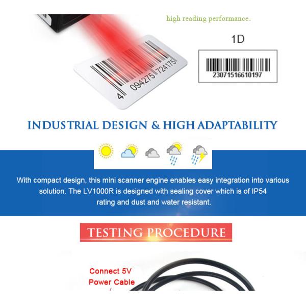 Payment Kiosk CCD 1D QR Code Scanner Module LV1000R IP54 RS232 / USB Interface