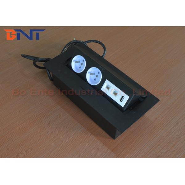 Rectangle Press Button Tabletop Hidden Pop Up Power Socket With HDMI / RJ45