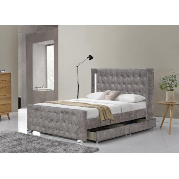 Tufted Storage Velevt Bed With LED Light And Diamand Buttons