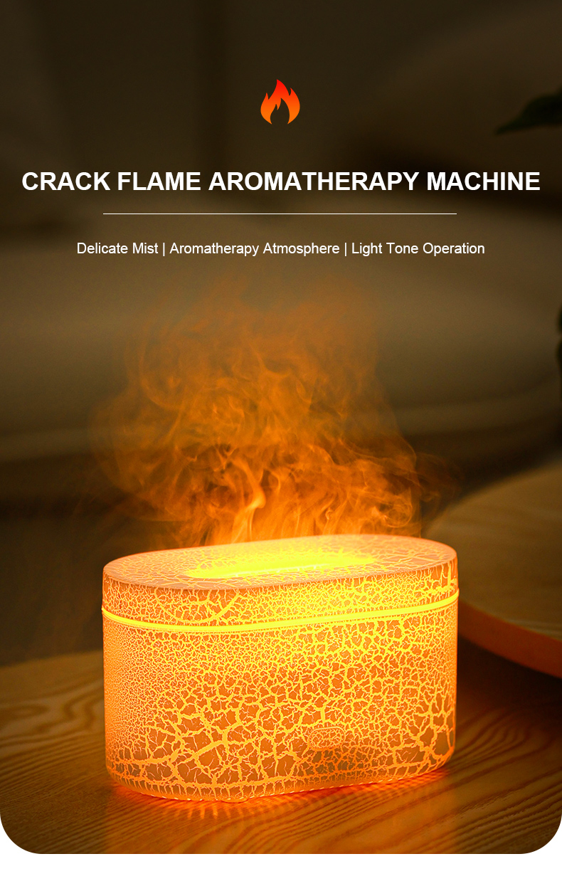 200ml Crack Desk Aroma Diffusers Essential Oil Flame Humidifier Air Diffuser for Home Office Cool Fire