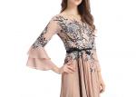 Multi Colors Prom Dresses With Sleeves Flower Fish Cut Appliqued Style