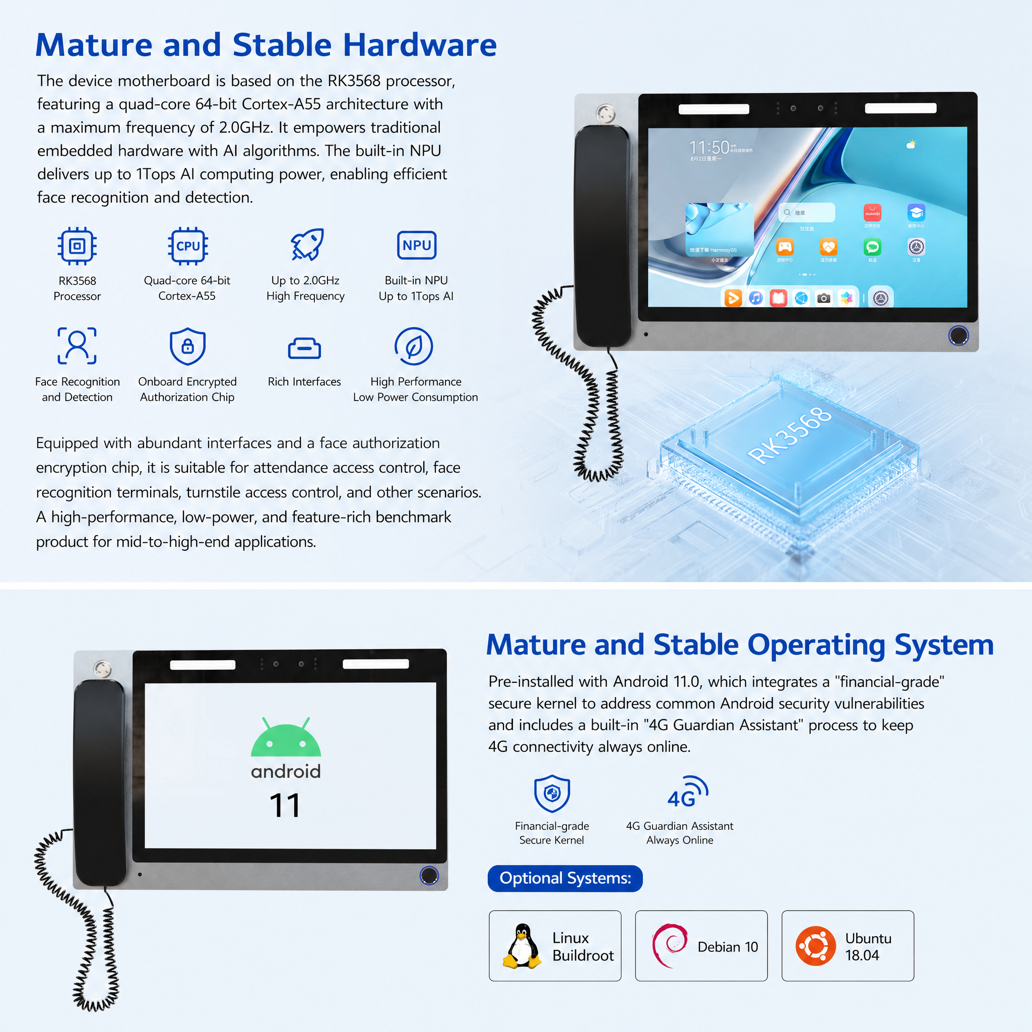 13.3" Wall Mount Video Intercom Property Management Kiosk with Handset