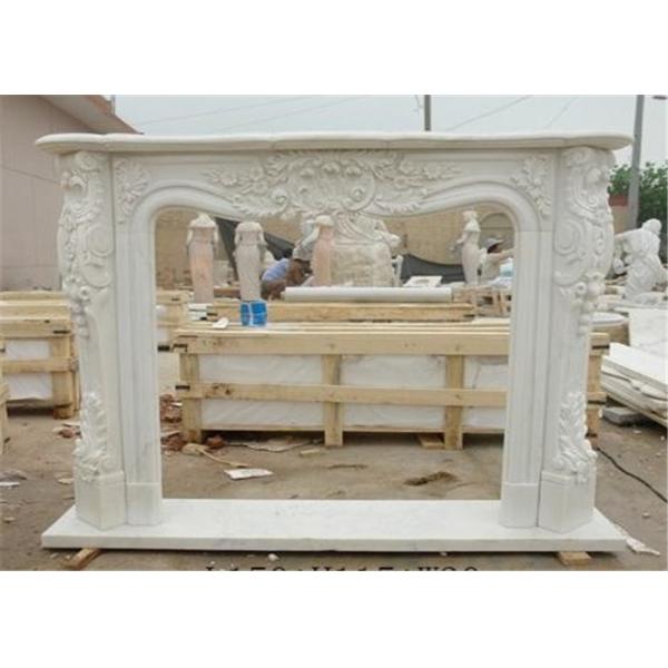 Customized Size Marble Fireplace Surround With Carved Flower Design