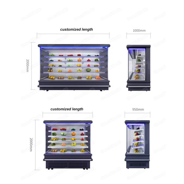 Customized Multi Shelves Wall Mounted Refrigerator Open Display Fridge