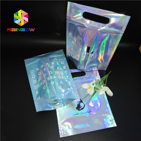 Mylar Hologram Zipper Customized Paper Bags For Eyelash Glue Cosmetics Products