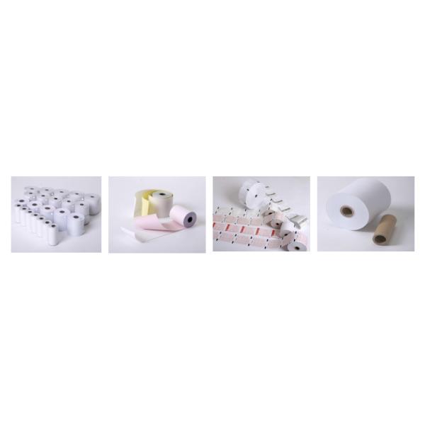 Thermal paper slitting machine in operation showing precision cutting process