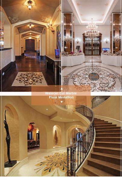 Chateau interior floor designs rectangle marble floor medallions patterns