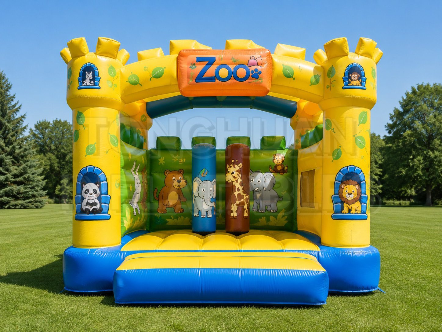 Zoo Theme Inflatable Bouncer with Animal Obstacles and Bright Bounce Area for Kids Parties and Rental Businesses