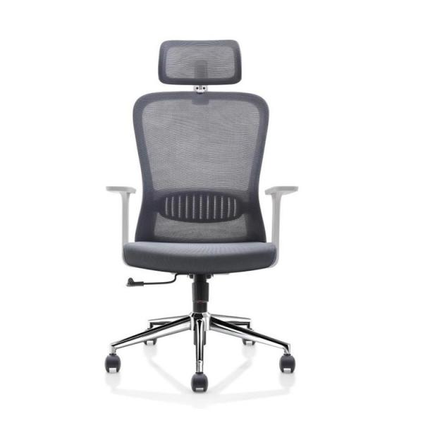 Grey White Mesh Office Chair with Height Adjustment Swivel Function and Adjustable Headrest