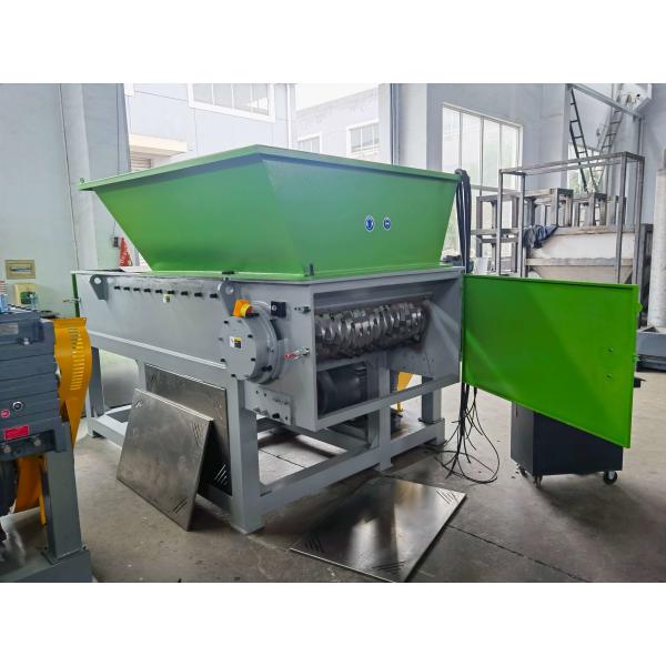 Industrial plastic shredder machine close-up