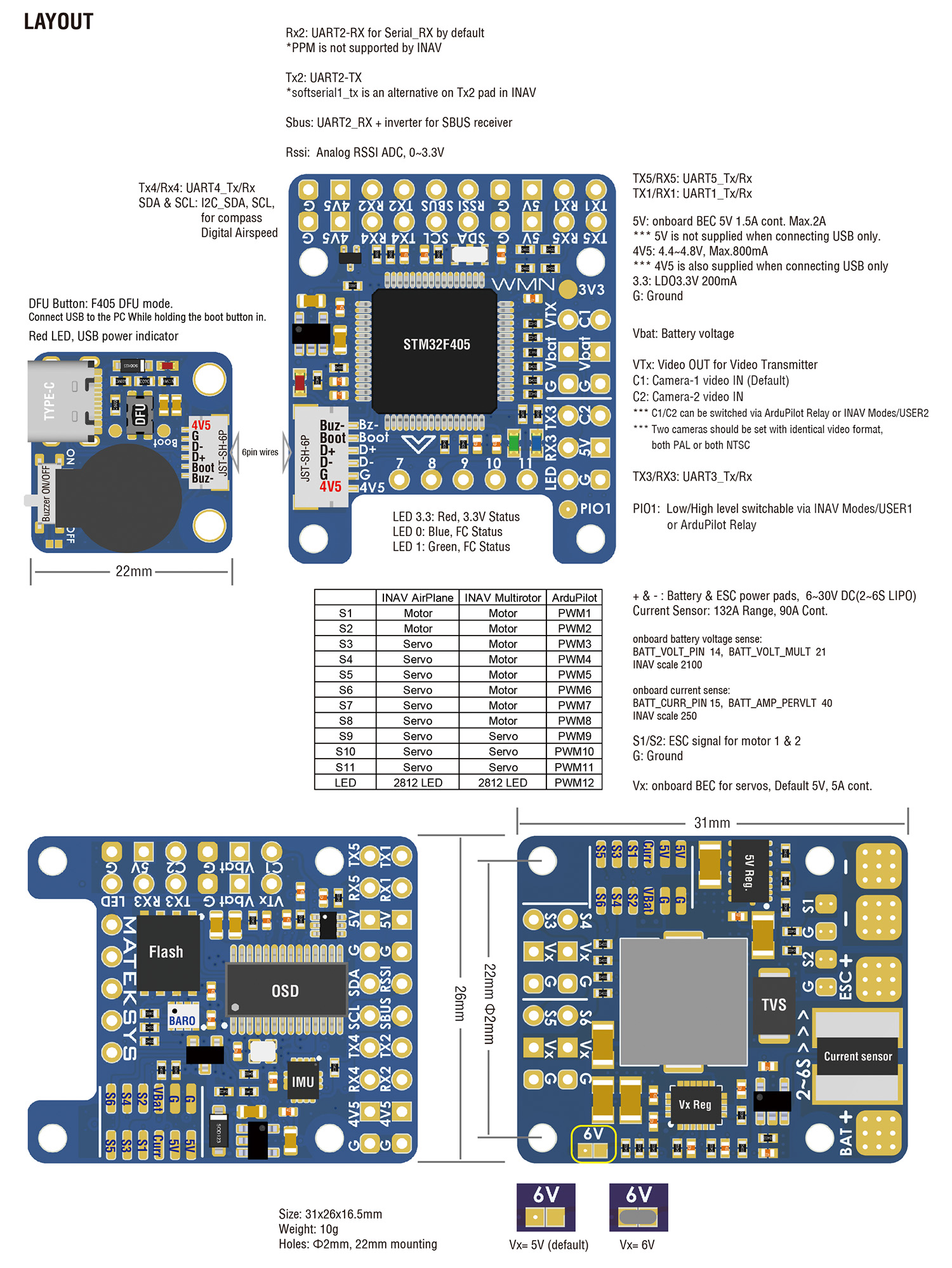 Matek F405-WMN Flight Controller Stack STM32FRGT6 ICM42688P SPL06 Barometer Osd BlackBox 16M Flash For Fpv Drone DIY Parts