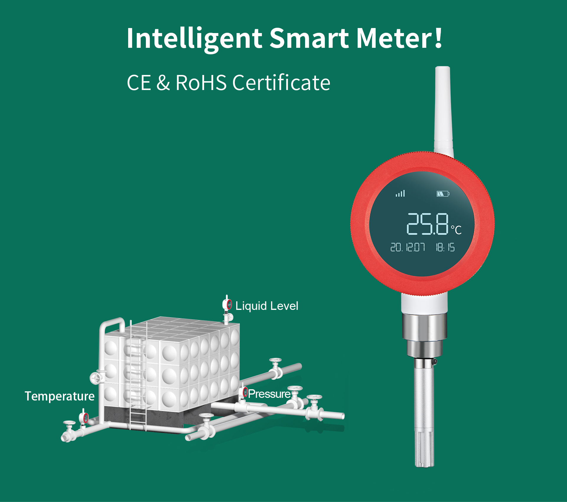 TP2402 Wireless Temperature Sensor -200~200℃ Optional 0.5 Level Sensor for Storage Tank
