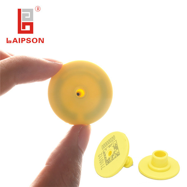 Small Yellow RFID Barcode UHF Ear Tag 860-960MHz With Buttons 32mm*24mm
