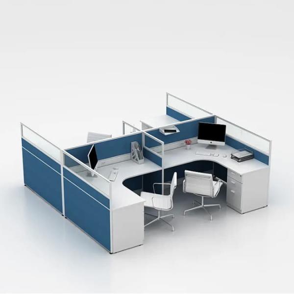 4 Staff Office Workstation Desks Customized ODM Wooden Computer Workstation