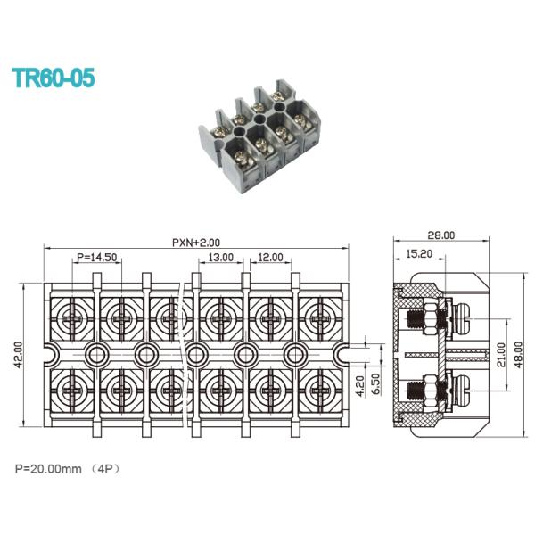 14.50mm Pitch Panel Feed Through High Current Terminal Block 4P Power Screw Connector