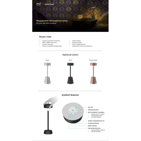 Megapower App Control Table Lamp Color Changing RGB & Dimmable Warm White Night Light for Bedrooms and Outdoor