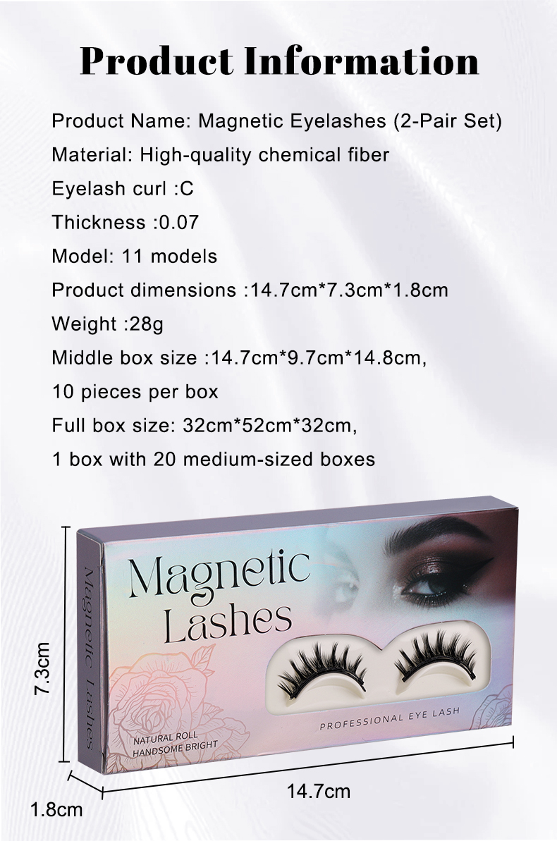2 Pairs Travel Reusable Natural Private Label Faux Mink Magnetic Eye Lash Kit With Applicator