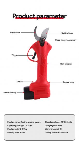 25mm New Design Electric Li-Battery Pruning Electric Scissors Tree Pruner Shears With Shear Diameter For Sale
