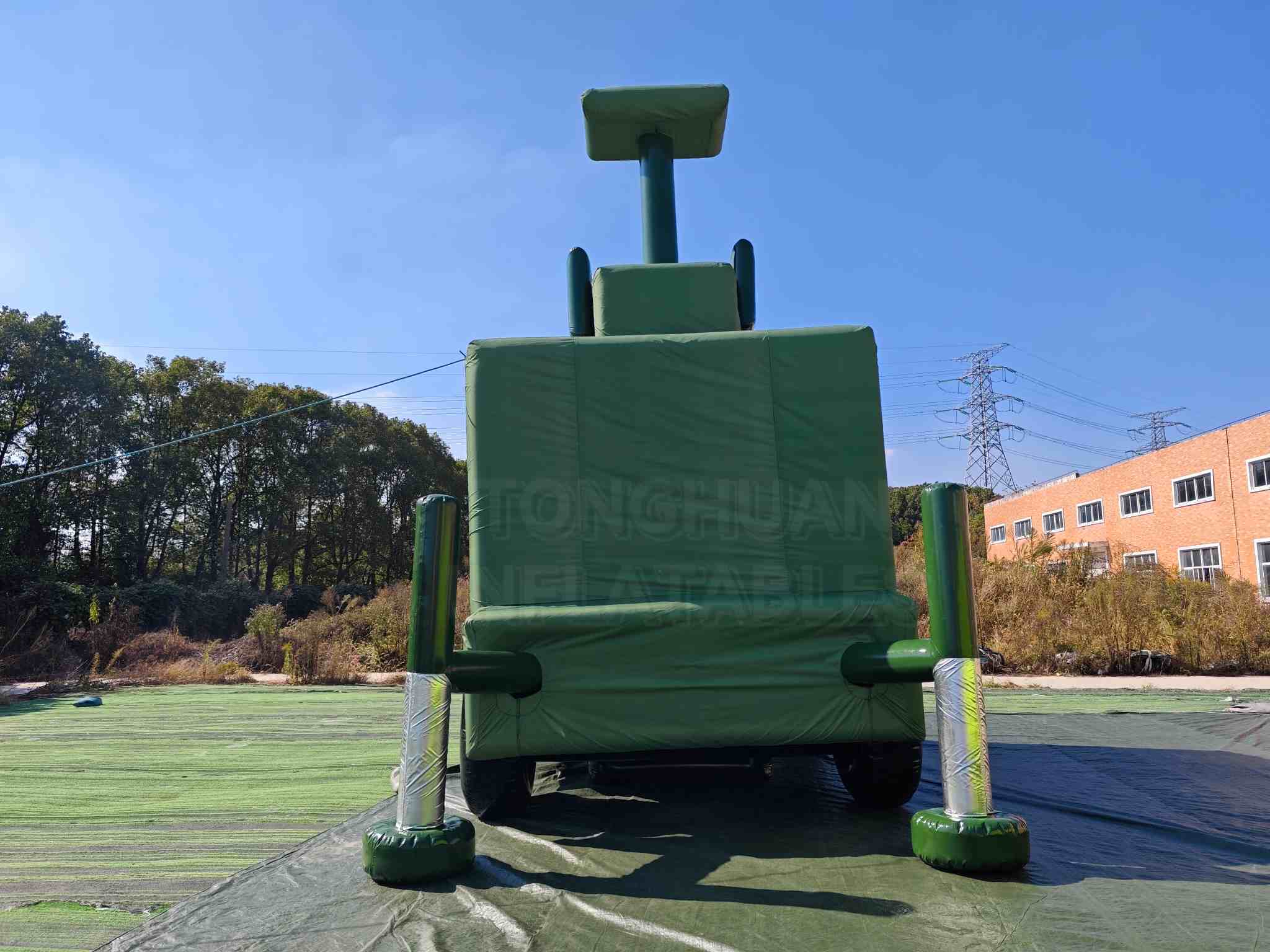 Custom Inflatable Radar Trailer Replica with Raised Antenna Mast Box Body Wheels and Tow Bar for Training Display Exhibition and Outdoor Simulation
