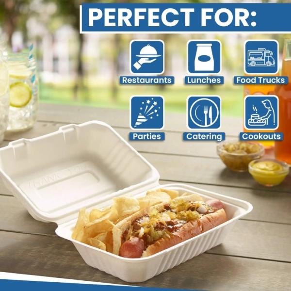 600ml 1000ml Dinnerware Compostable Party Tableware Bagasse Pulp Lunch Bento Box