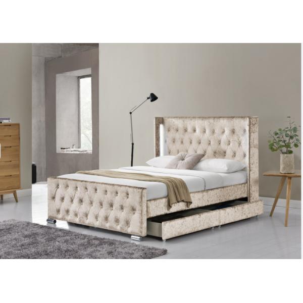 Tufted Storage Velevt Bed With LED Light And Diamand Buttons