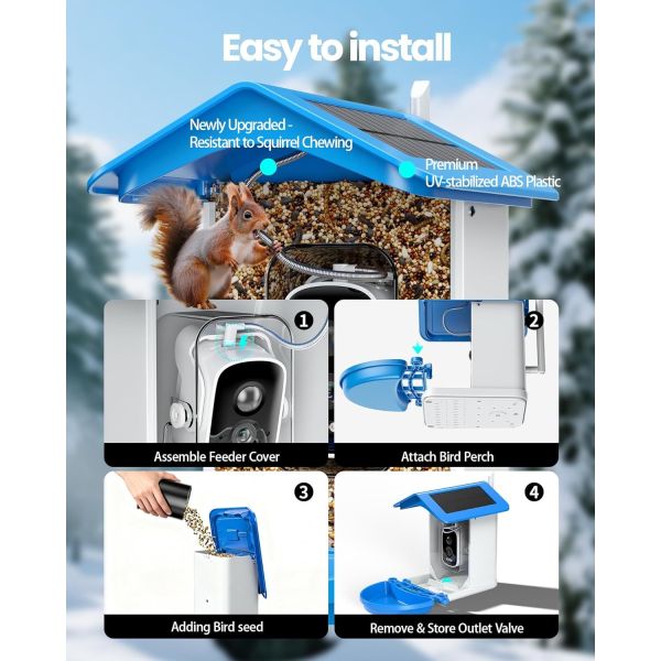 Smart bird feeder side view with detailed features
