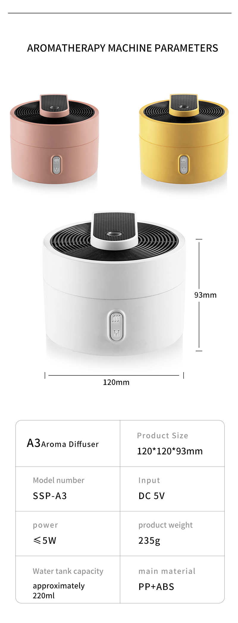 Ultrasonic 5V Humidifier Essential Oil Diffuser 220 Water Capacity Aroma Diffuser with Night Light Function