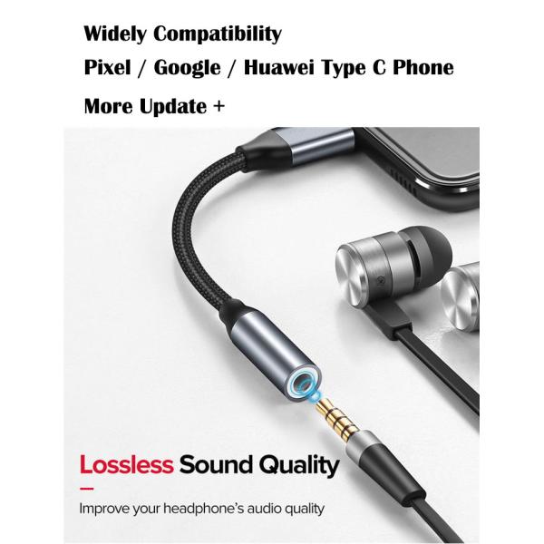 High Compatible DAC Braided Headphone USB Type C to 3.5mm Audio Adapter for Pixel Google
