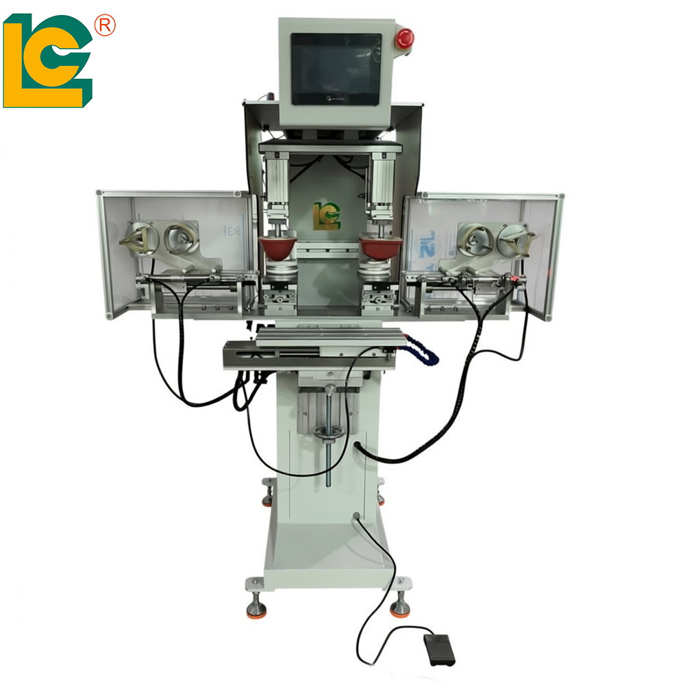 LC 2 color closed ink cup pad printer with shuttle and auto pad cleaning function