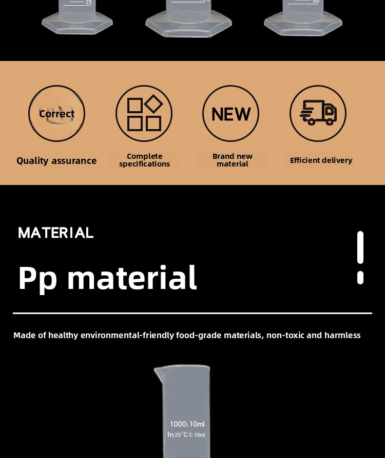 Lab Use Graduated Plastic Measuring Cups 10mL 2000mL Set Without Stopper for Liquid Testing