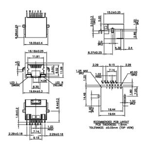 China Low Profile Cat5 Shielded LED Mid PCB RJ45 Socket LPJE4730BENL on sale