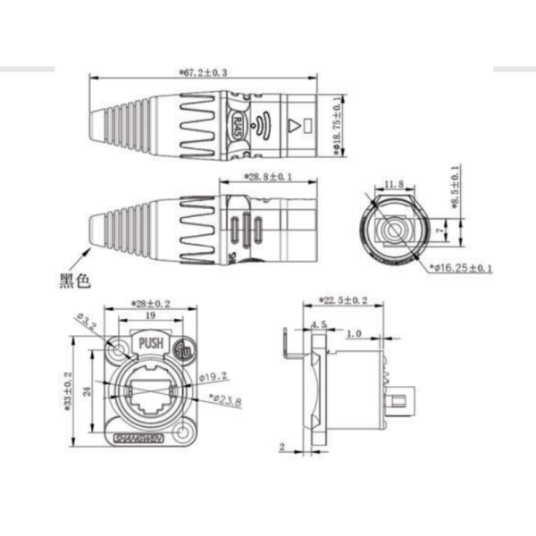 Outdoor Waterproof IP65 CAT5E 8P RJ45 Panel Mount Ethernet Network Cable Plug RJ45 Interface Socket Connector Connector