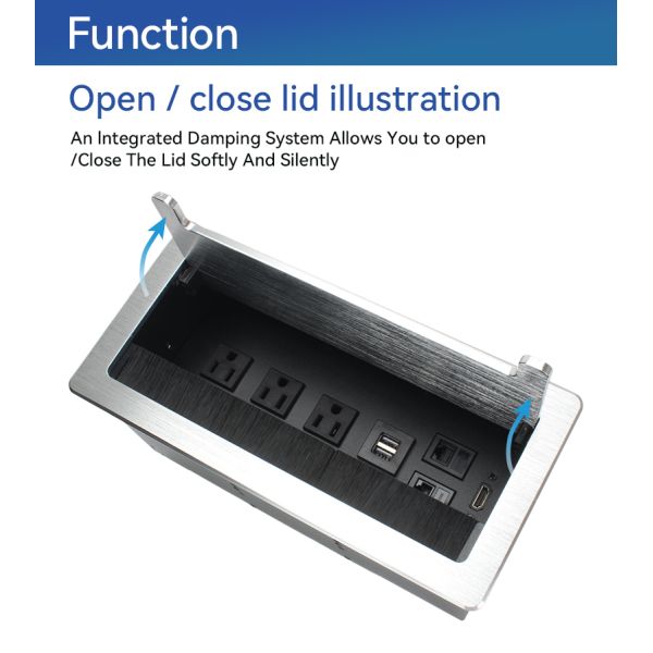 Close-up view of desktop socket box showing detailed construction and interface layout