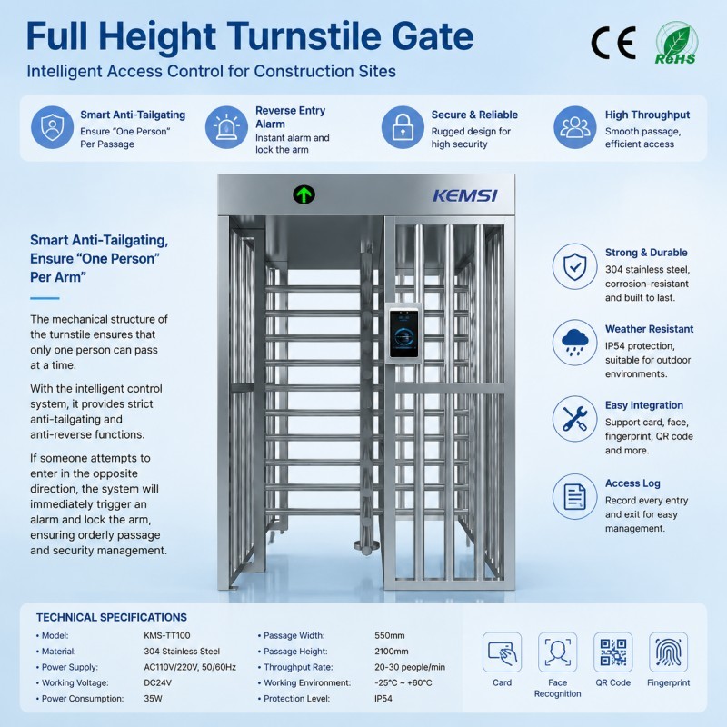 Full Height Turnstile Gate Durable Stainless Steel Design