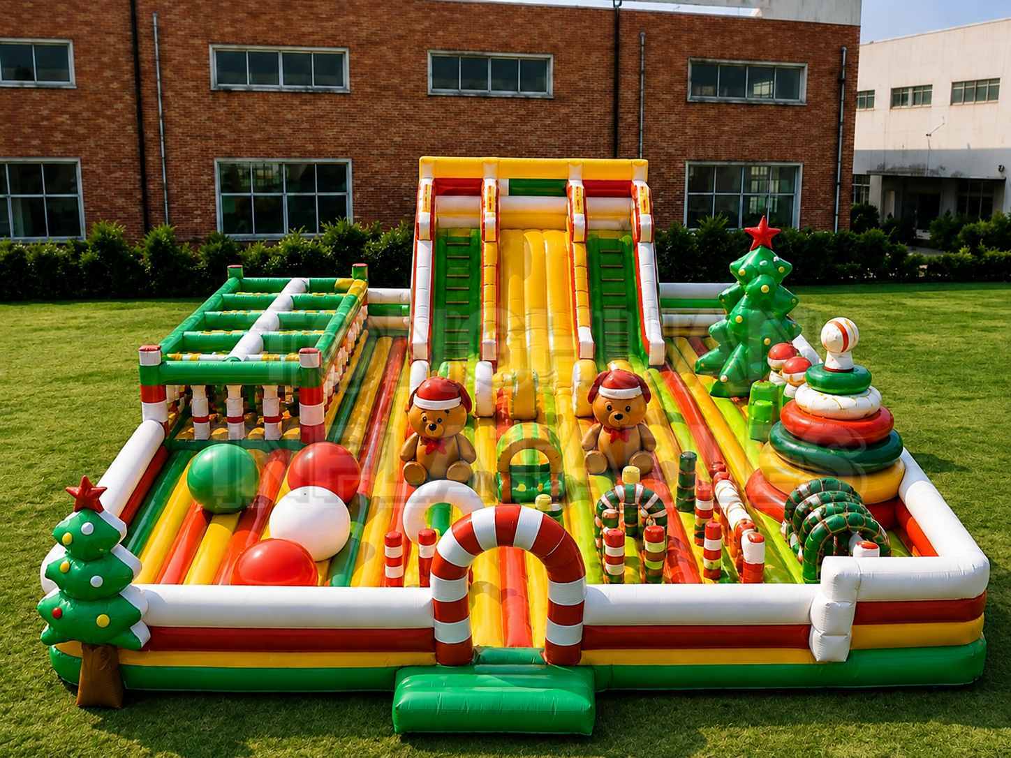 Custom Christmas Theme Inflatable Playground with Slide Obstacle Games and Holiday Decorations for Kids Party Rental Mall Events and School Carnivals