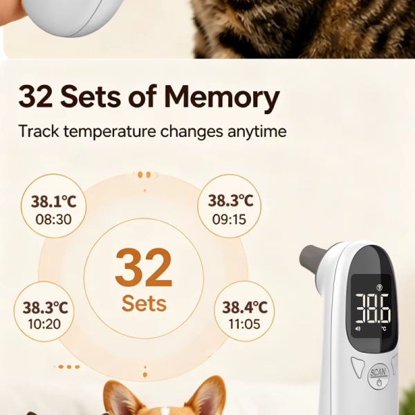 USB Rechargeable High Precision Veterinary Thermometer with Infrared Ear Measurement for Pets and Livestock