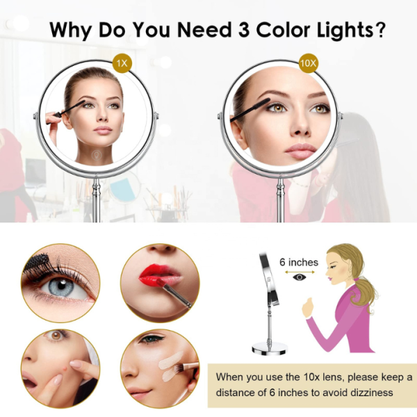 Lighted Makeup Mirror Rechargeable Double Sided Magnifying Mirror Makeup Mirror With 3 Led Lights
