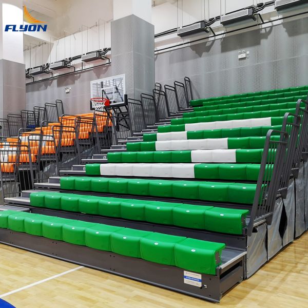 Silver Aluminum Retractable Bleacher Seating with Curved Configuration for 200-500 People